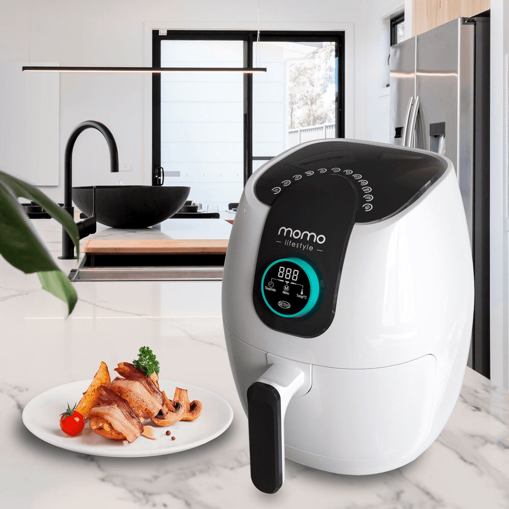 Momo Lifestyle Small Air Fryer 3.4 qt Ceramic Coated Teflon Free Compact Air Fryer with 12 Cooking Functions Digital LED Control Wheel Dishwasher
